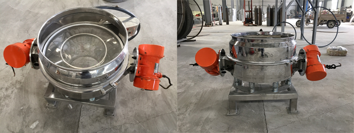 面粉振動篩粉機細節(jié)：篩網(wǎng)展示，振動電機展示。