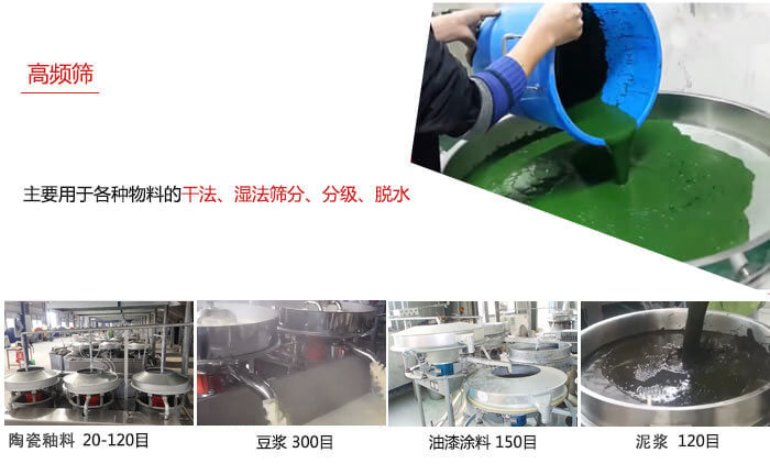用于各種物料的干法，濕法，分級，脫水等功能