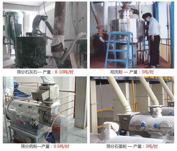 氣旋篩分機(jī)篩分石灰石，藥粉，石墨粉，稻殼粉等案例現(xiàn)場(chǎng)