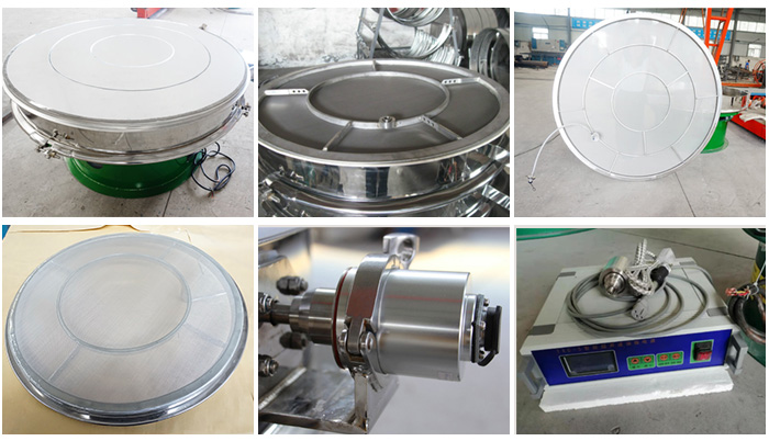 超聲波旋振篩網(wǎng)架，篩框，超聲波換能器，超聲波電源等細節(jié)展示。