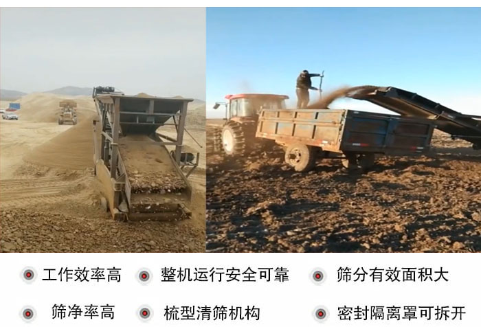振動(dòng)篩沙機(jī)特點(diǎn)及優(yōu)勢：工作效率高，整機(jī)運(yùn)行安全可靠，篩分有效面積大，篩凈率高，梳型清篩機(jī)構(gòu)，密封隔離罩可拆開。