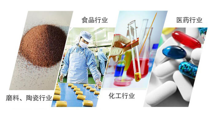 圓形旋振篩適用行業(yè)：磨料，陶瓷行業(yè)，食品行業(yè)，化工行業(yè)，醫(yī)藥行業(yè)。