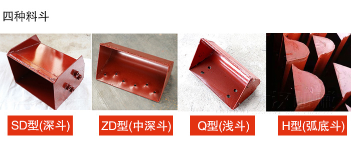 四種料斗Q型(淺斗)、H型(弧底斗)、ZD型(中深斗)SD型(深斗)展示圖