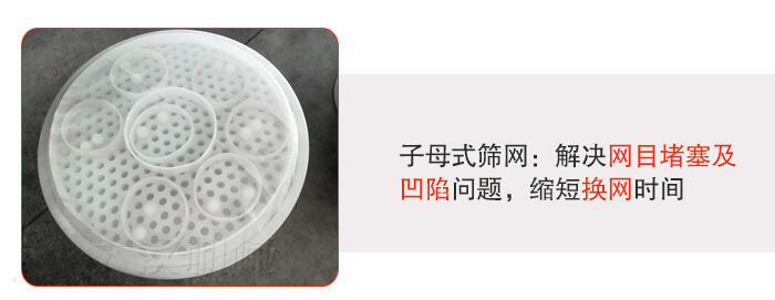 塑料防腐蝕振動(dòng)篩采用子母扣式網(wǎng)架可安裝彈跳球進(jìn)行清網(wǎng)，解決篩網(wǎng)堵塞問題。